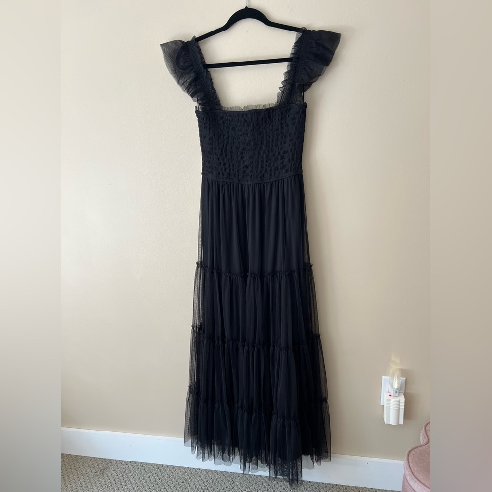 Francesca's Collections Black Maxi Dress with Ruffled Sleeves